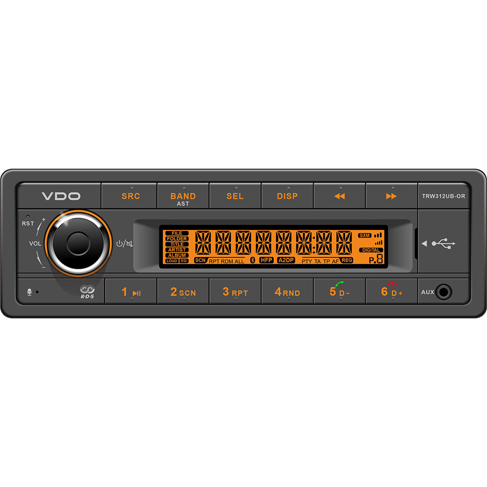 VDO 12V Radio wFM RDS Tuner MP3WMAUSBBluetooth Orange Illumination TRW312UBOR