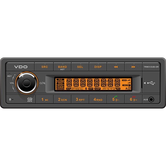 VDO 12V Radio wFM RDS Tuner MP3WMAUSBBluetooth Orange Illumination TRW312UBOR