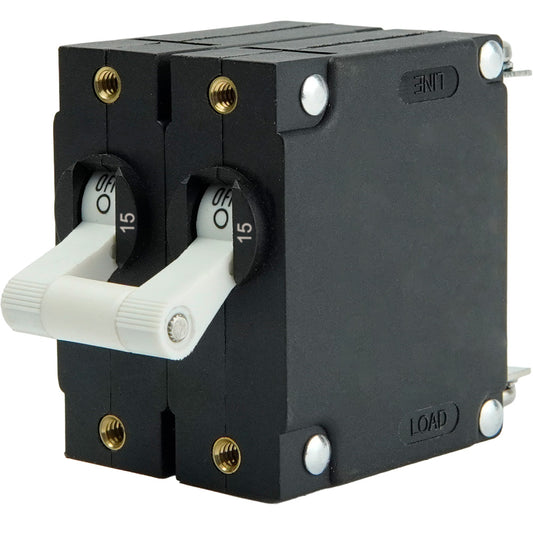Egis A Series White Toggle Panel Mount Circuit Breaker Dual Pole 15A 320215