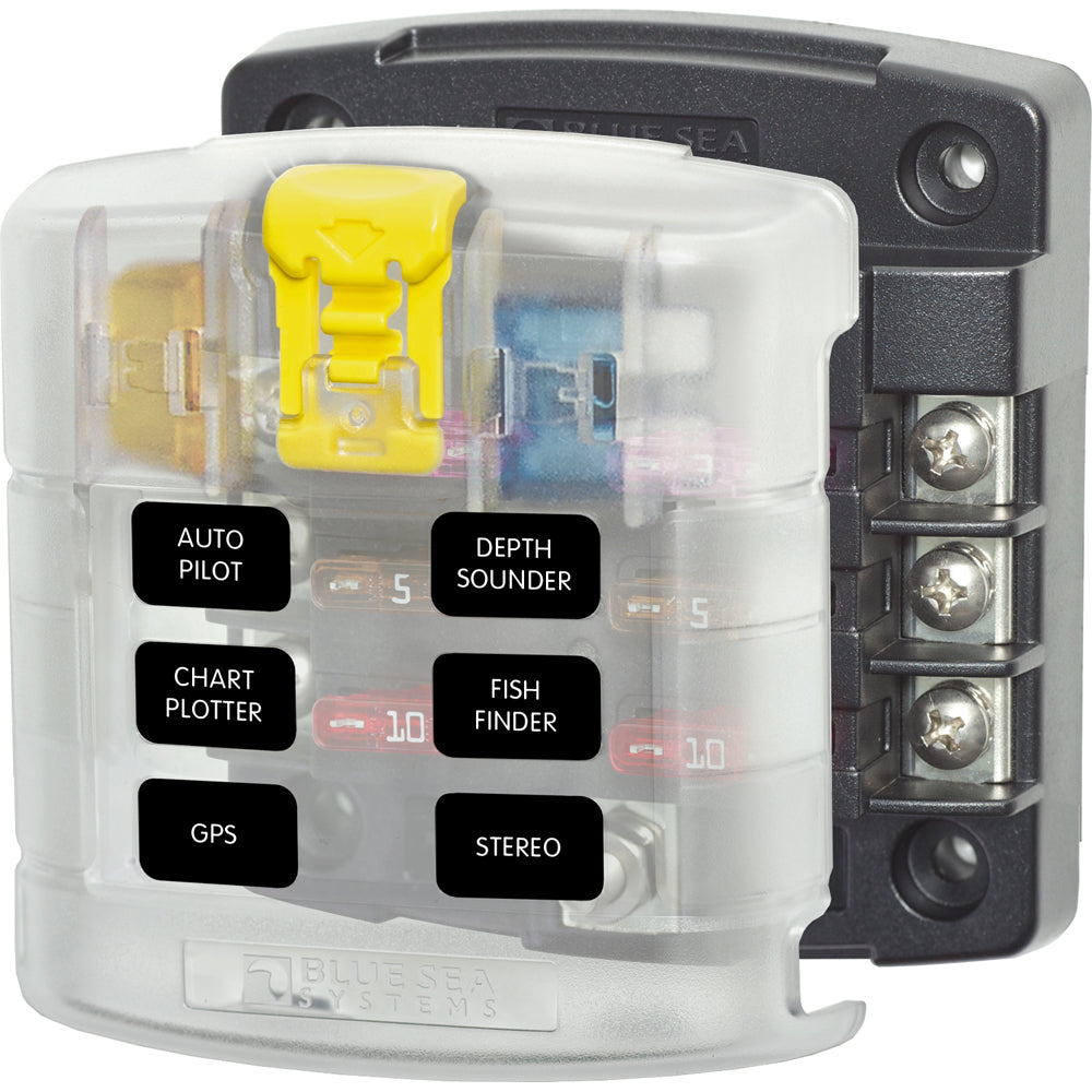 Blue Sea 5028 ST Blade Fuse Block w Cover 6 Circuit without Negative Bus 5028