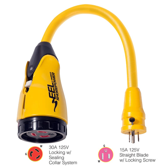 Marinco P1530 EEL 30A125V Female to 15A125V Male Pigtail Adapter Yellow P1530