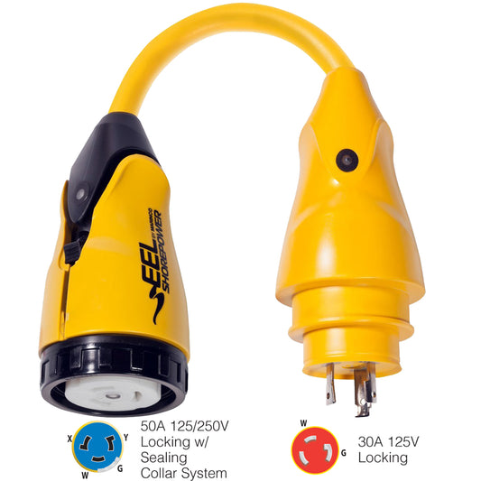 Marinco P30504 EEL 50A125250V Female to 30A125V Male Pigtail Adapter Yellow P30504