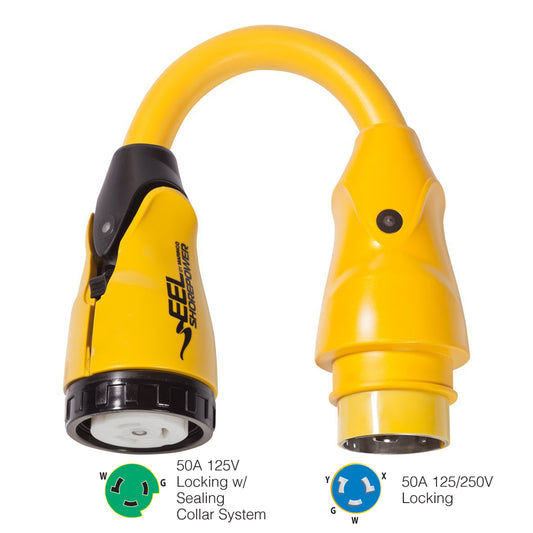 Marinco P504503 EEL 50A125V Female to 50A125250V Male Pigtail Adapter Yellow P504503