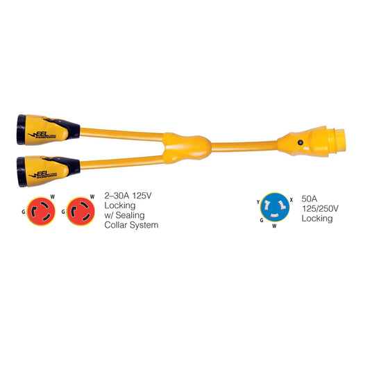 Marinco Y504230 EEL 230A125V Female to 150A125250V Male Y Adapter Yellow Y504230