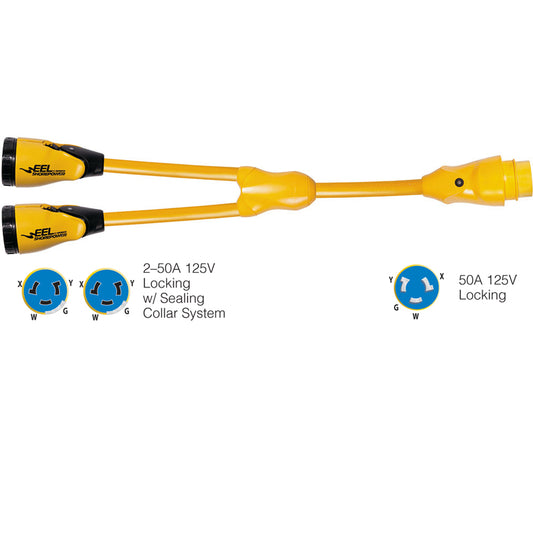 Marinco Y5042504 EEL 250A125250V Female to 150A125250V Male Y Adapter Yellow Y5042504