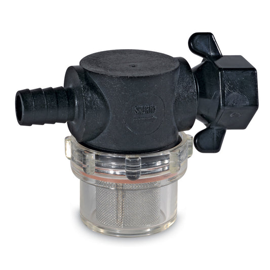 Shurflo by Pentair Swivel Nut Strainer 12 Barb Inlet Clear Bowl 255325
