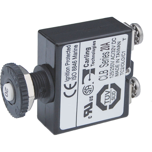 Blue Sea Push Button Reset Only Screw Terminal Circuit Breaker 20 Amps 2134