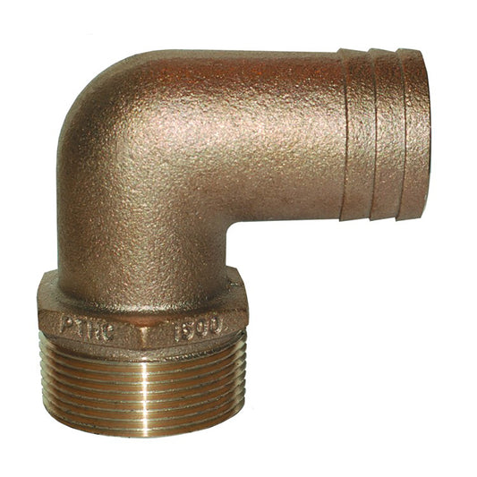 GROCO 114 NPT x 114 ID Bronze 90 Degree Pipe to Hose Fitting Standard Flow Elbow PTHC1250