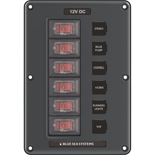 Blue Sea 4322 Circuit Breaker Switch Panel 6 Position Gray 4322