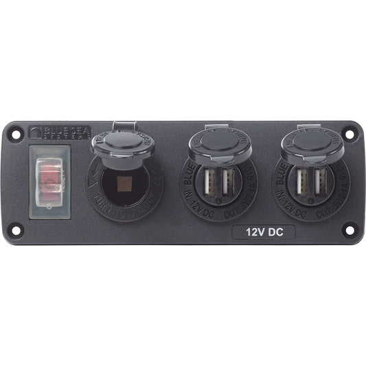 Blue Sea 4365 Water Resistant USB Accessory Panel 15A Circuit Breaker 12V Socket 2x 21A Dual USB Chargers 4365