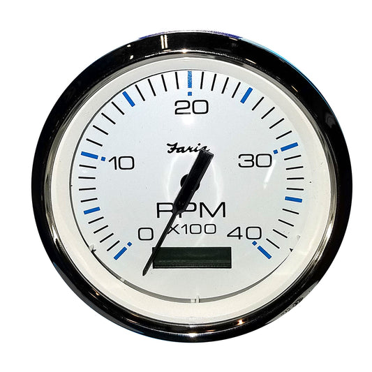 Faria Chesapeake White SS 4 Tachometer wHourmeter 4000 RPM Diesel Mech Takeoff Var Ratio Alt 33834