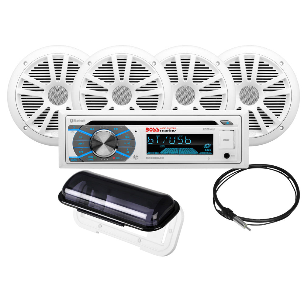 Boss Audio MCK508WB64S Marine Stereo 2 Pairs of 65 Speaker Kit White MCK508WB64S