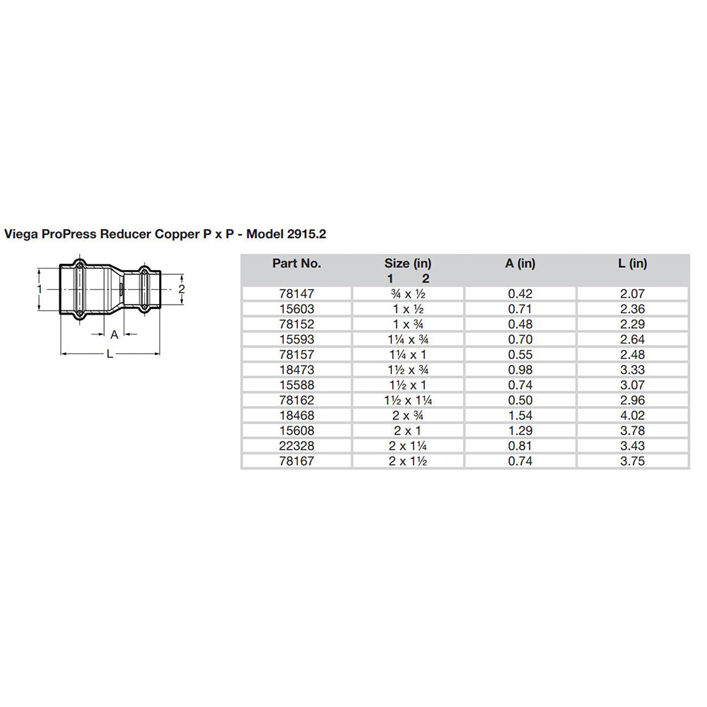 Viega ProPress 1 x 34 Copper Reducer Double Press Connection Smart Connect Technology 78152