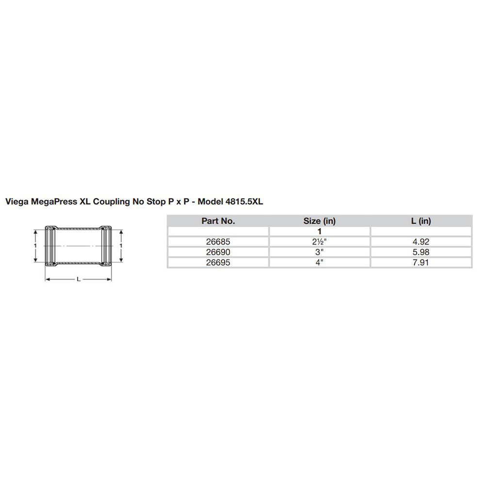 Viega MegaPress 4 Carbon Steel Coupling wo Stop wFMK Double Press Connection Smart Connect Technology 26695