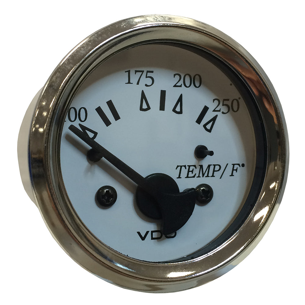 VDO Cockpit Marine 52MM 2116 Water Temp Gauge 0250F White DialChrome Bezel 31015277
