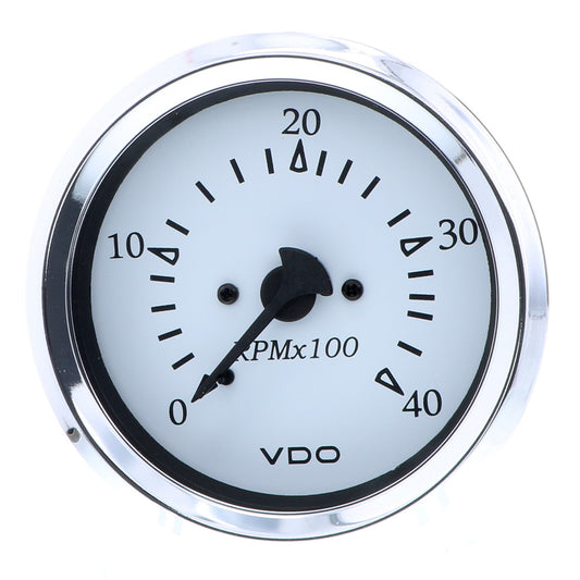 VDO Cockpit Marine 85MM 338 Diesel Tachometer 4000 RPM White DialChrome Bezel 33315273