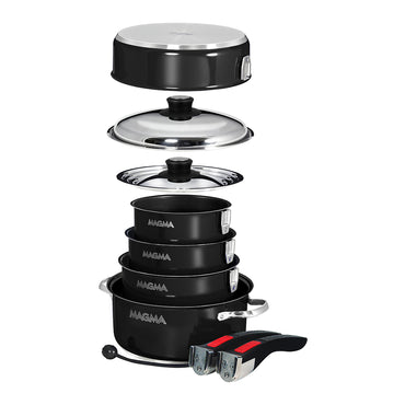 Magma Nestable 10 Piece Induction NonStick Enamel Finish Cookware Set Jet Black A10366JB2IN
