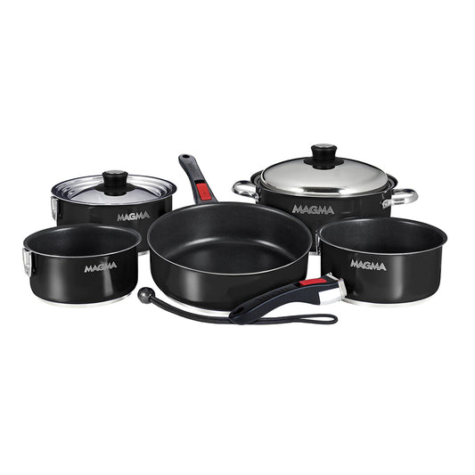 Magma Nestable 10 Piece Induction NonStick Enamel Finish Cookware Set Jet Black A10366JB2IN