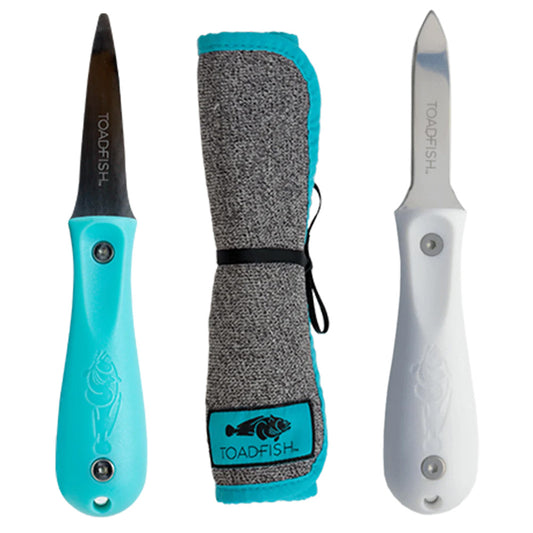 Toadfish Shuckers Bundle Put Em Back Oyster Knife Professional Oyster Knife CutProof Shucking Cloth 1014