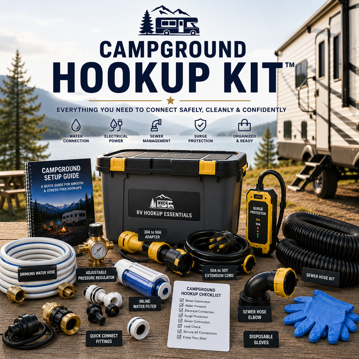 Campground Hookup Kit | Complete RV Water, Sewer & Electrical Essentials