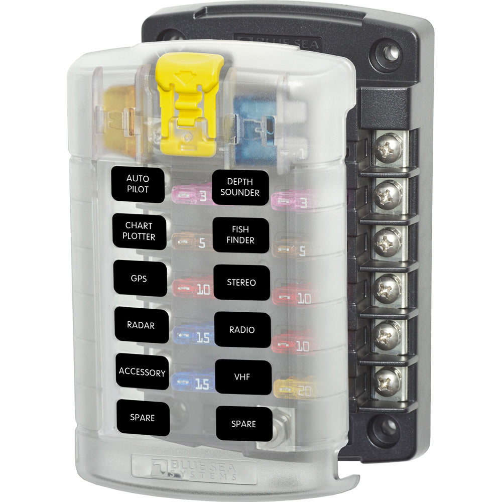 Blue Sea 5029 ST Blade Fuse Block wCover  12 Circuit wo Negative Bus 5029