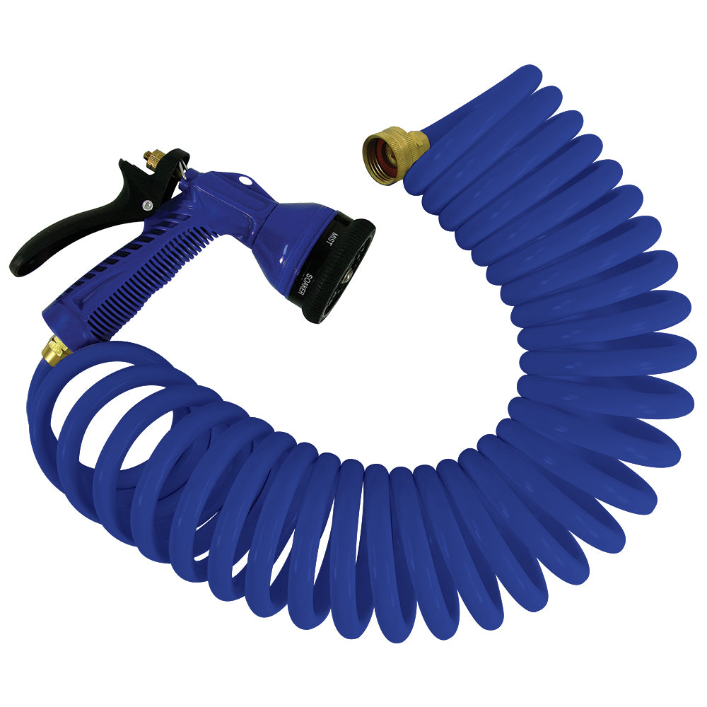 Whitecap 25 Blue Coiled Hose wAdjustable Nozzle P0441B