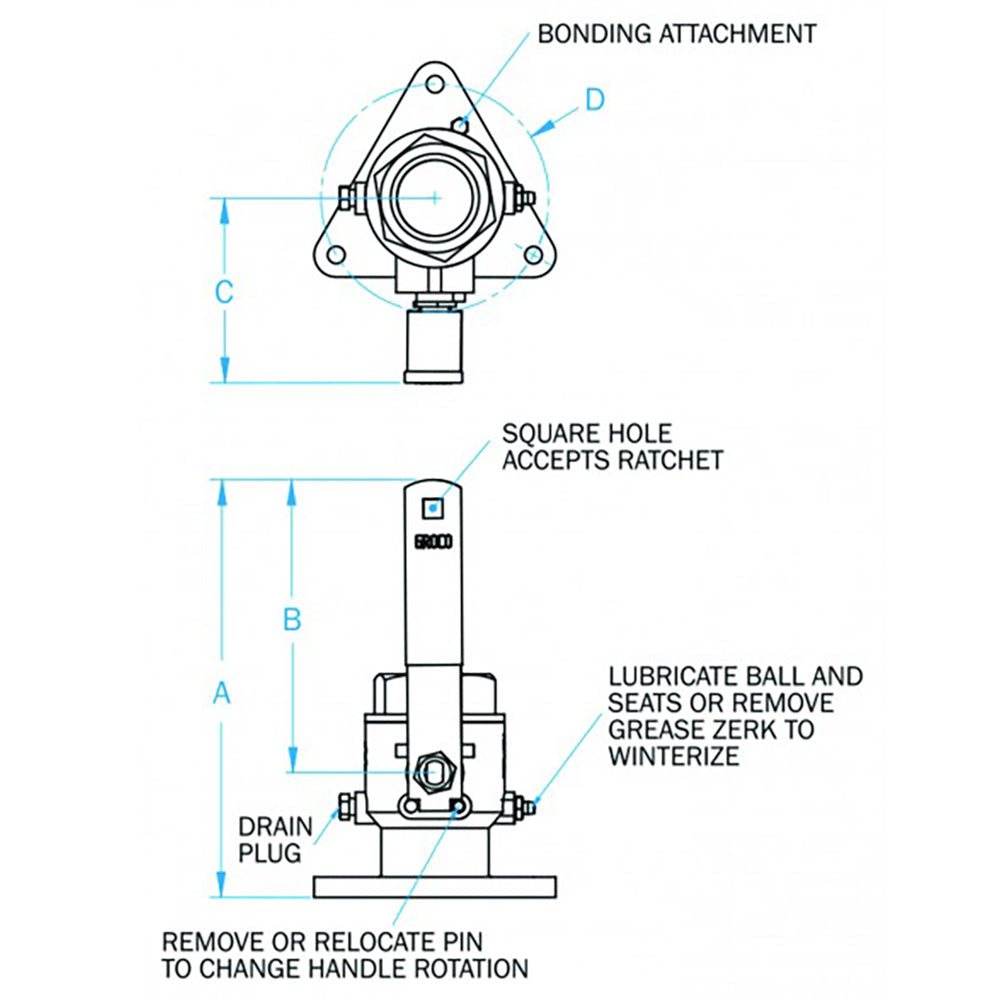 GROCO 2 Bronze TriFlanged Ball ValveSeacock FBV2000