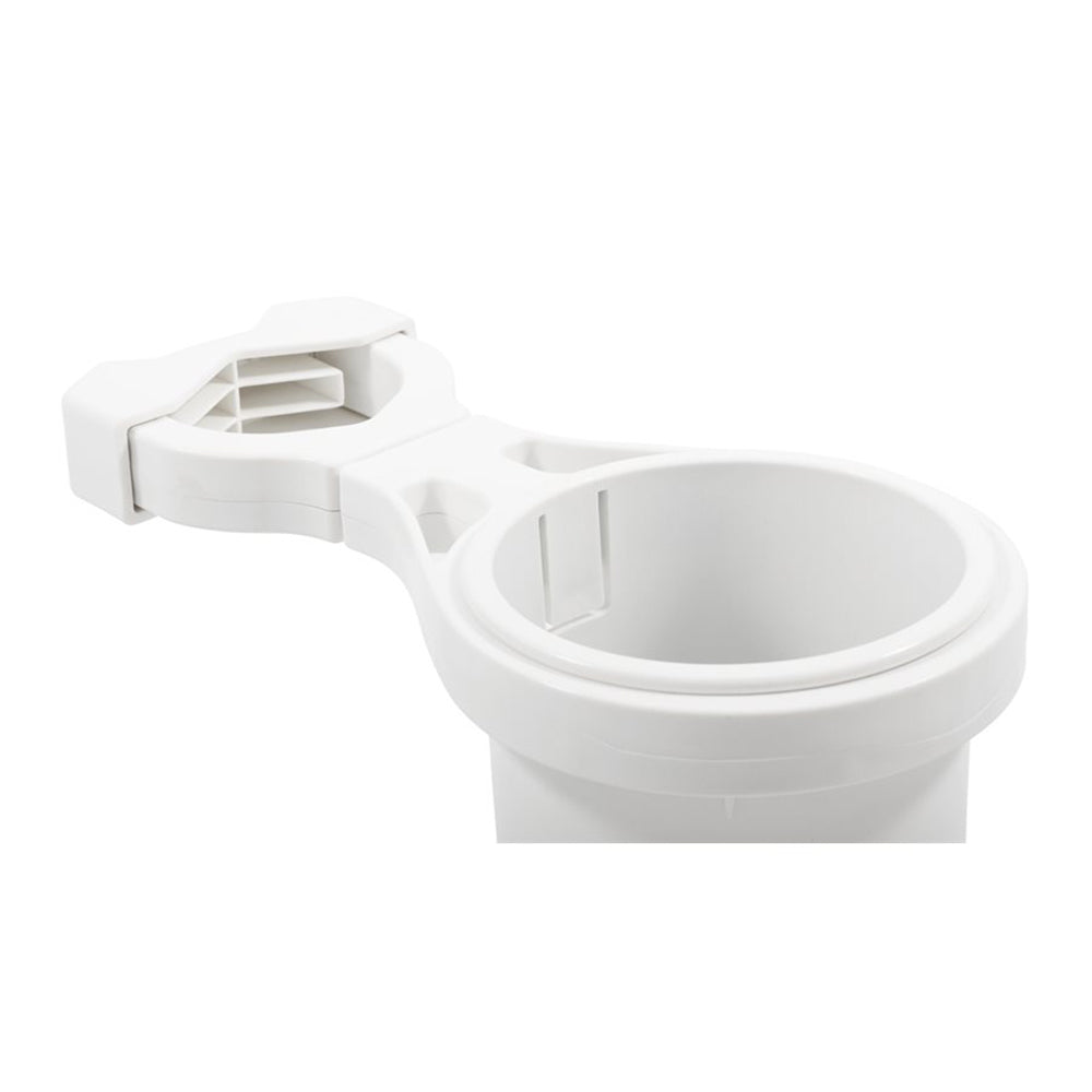Camco ClampOn Rail Mounted Cup Holder  Small for Up to 114 Rail  White  53086