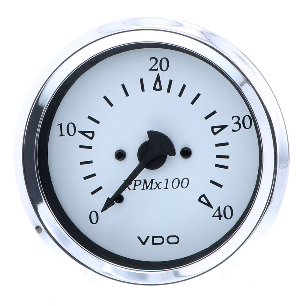 VDO Cockpit Marine 85MM 338 Diesel Tachometer  4000 RPM  White DialChrome Bezel  33315273