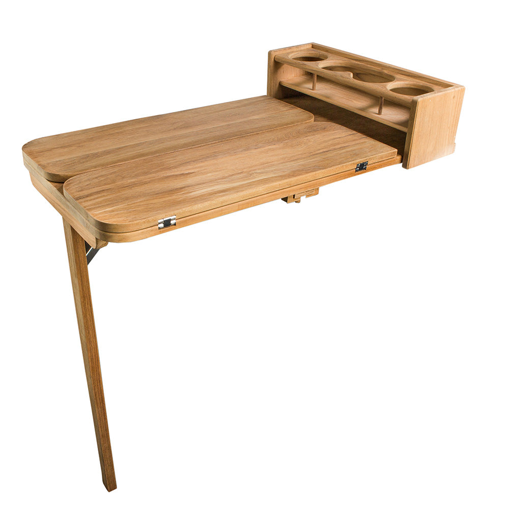 Whitecap Cockpit Table wFolding Leaves  4 Cupholders  Teak 61392C