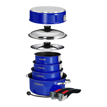 Magma Nestable 10 Piece Induction NonStick Enamel Finish Cookware Set  Cobalt Blue A10366CB2IN